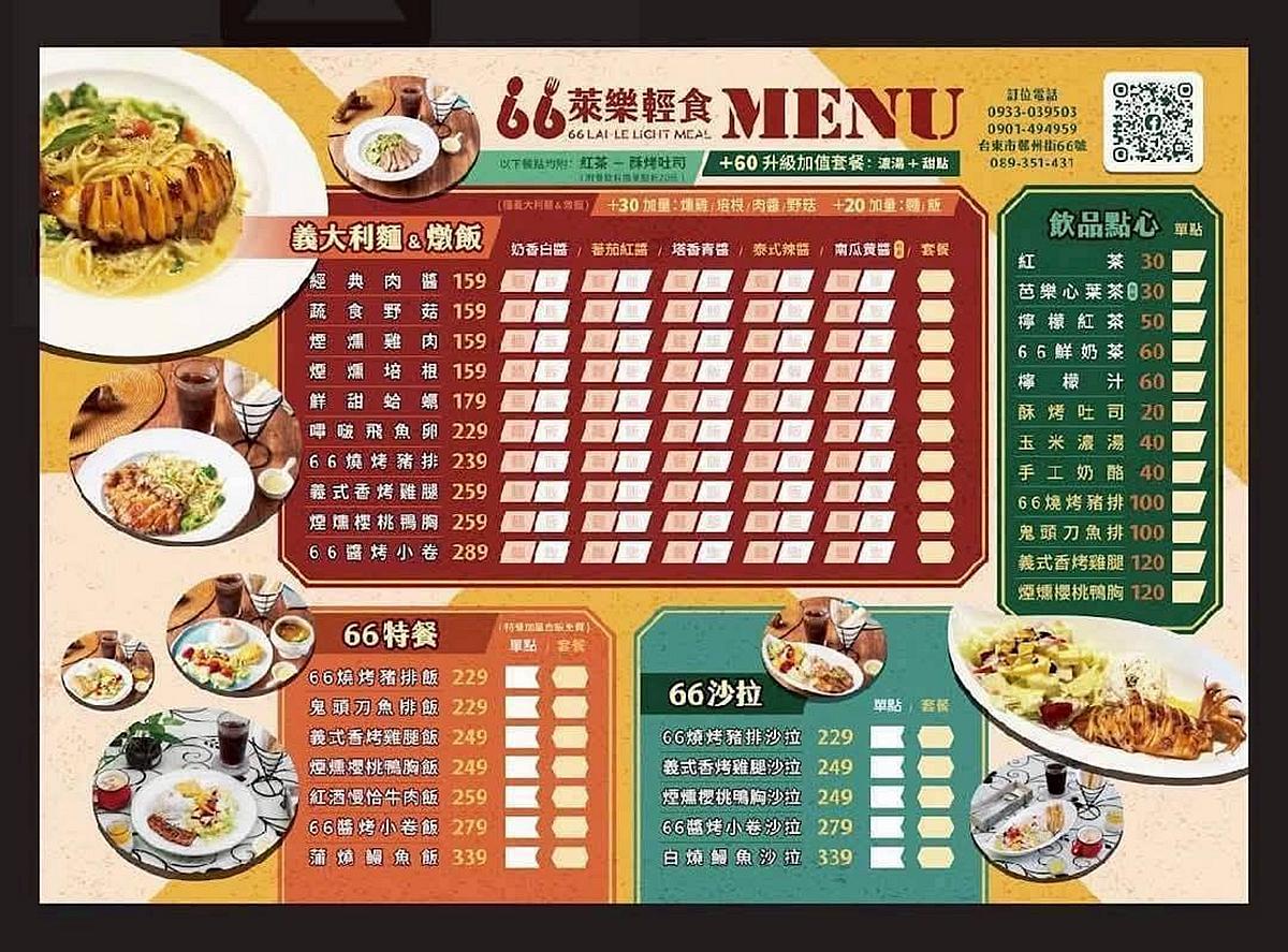 66萊樂輕食 台東美食 台東旅遊 台東義大利麵 台東輕食 66萊樂輕食菜單 臺東縣台東市鄭州街66號 0901494951 潔妮食旅生活